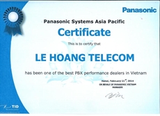 Chứng Nhận LE HOANG TELECOM Phân Phối Tổng Đài Điện Thoại Panasonic Chính Hãng